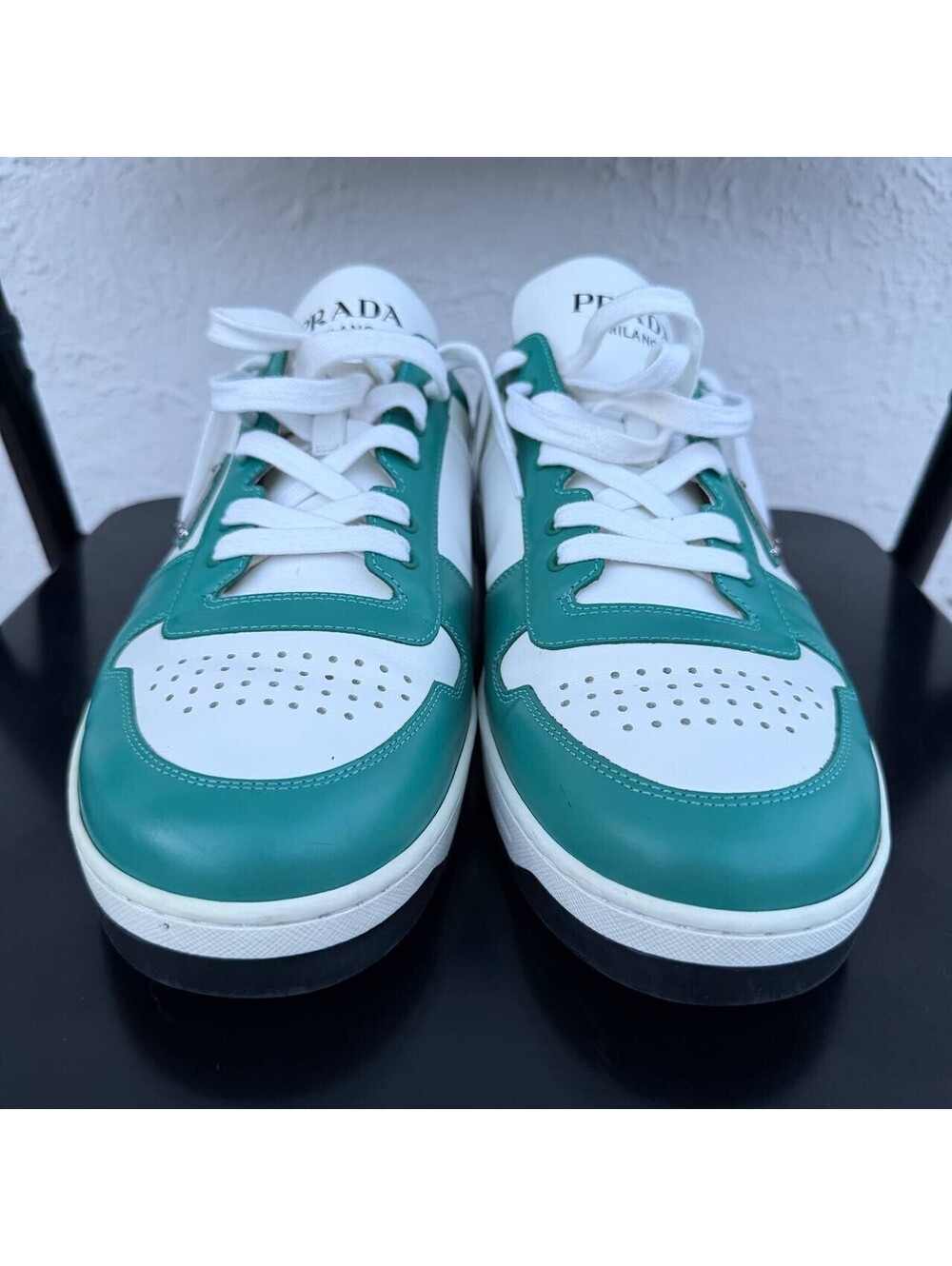 Prada Sneakers Green White Size 11 Leather Low Top Lace Up Italy 2EE364 - Picture 6 of 13